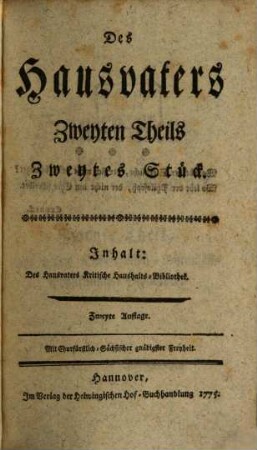 Des Hausvaters ... Theils ... Stück, 2,2. Des Hausvaters Kritische Haushalts-Bibliothek