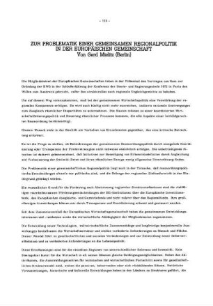Zur Problematik einer gemeinsamen Regionalpolitik in der Europäischen Gemeinschaft