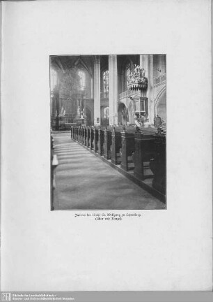 Inneres der Kirche St. Wolfgang zu Schneeberg (Altar und Kanzel)