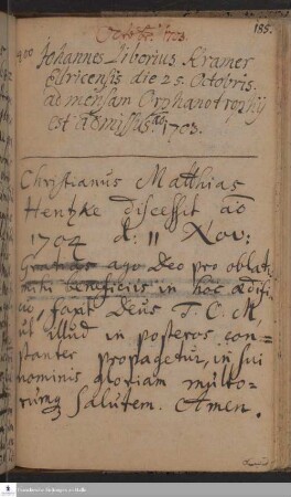 Lebenslauf von Johann Liborius Kramer.