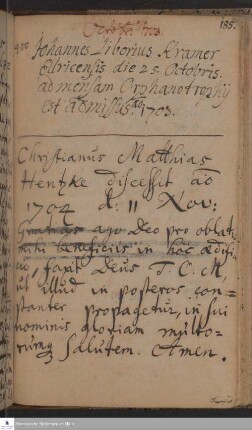 Lebenslauf von Johann Liborius Kramer.