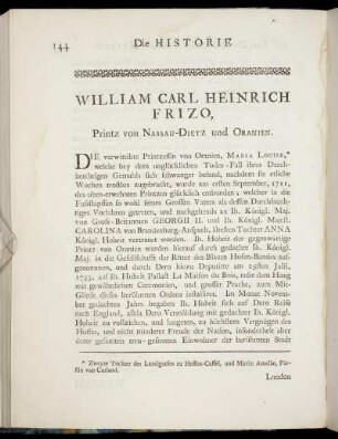 William Carl Heinrich Frizo, Printz von Nassau-Dietz und Oranien
