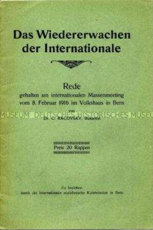 Rede von C. Racovsky auf einem Meeting im Februar 1916 in Bern