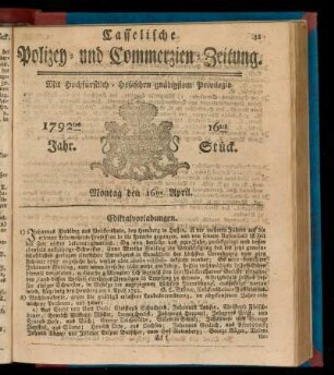 16tes Stück, Montag den 16ten April. 1792