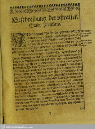 Beschreibung der uhralten Stadt Zwickaw