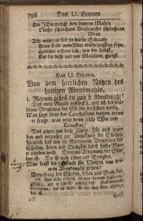 Das LI. Examen. Von dem herrlichen Nutzen des heiligen Abendmahls