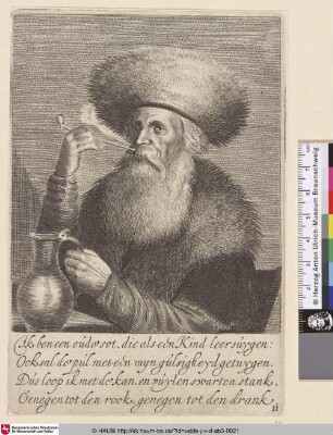 [Älterer Trinker mit Krug und Pfeife; Elderly Drunkard with Jug and Pipe]