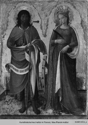 Thronende Madonna und Heilige : Heilige Johannes der Täufer und Katharina von Alexandrien