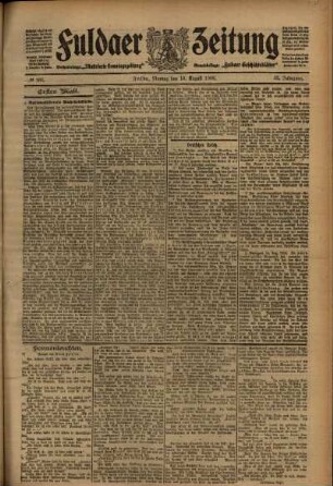 Erste Ausgabe vom Montag, den 16. August 1909.