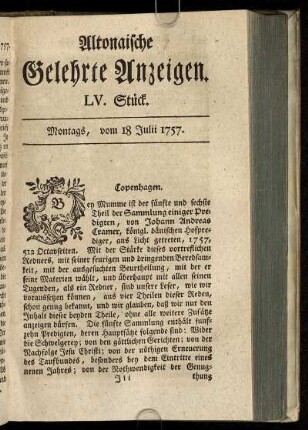 LV. Stück. Montags, vom 18 Julii 1757