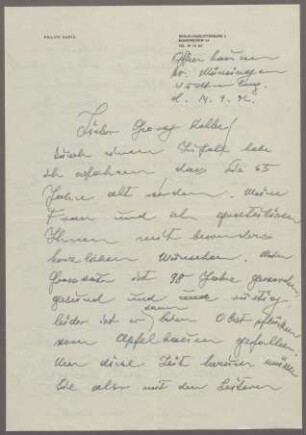 Brief von Philipp Harth und Ida Harth an Georg Kolbe