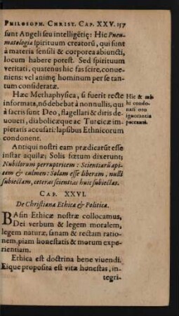 Cap. XXVI. De Christiana Ethica [et] Politica.