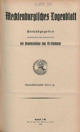59.1930/31: Mecklenburgisches Logenblatt