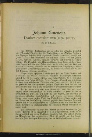 Johann Emerich's Diarium consulare vom Jahre 1617/18