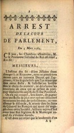 Arrest De La Cour Du Parlement D' Aix, Du cinq Mars mil sept cent soixante-cinq