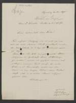 Brief von Jakob Singer an Heinrich Karl August Fürnrohr