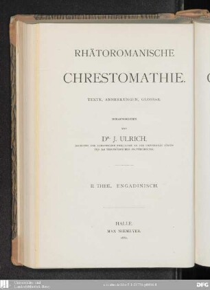 Engadinische Chrestomathie : Texte, Anmerkungen, Glossar