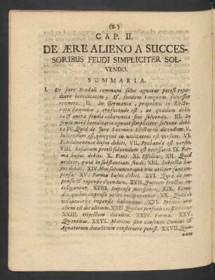 Cap. II. De Aere Alieno A Successoribus Feudi Simpliciter Solvendo.