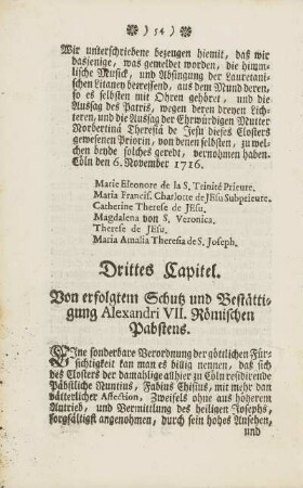 Drittes Capitel. Von erfolgtem Schutz und Bestättigung Alexandri VII. Römischen Pabstens