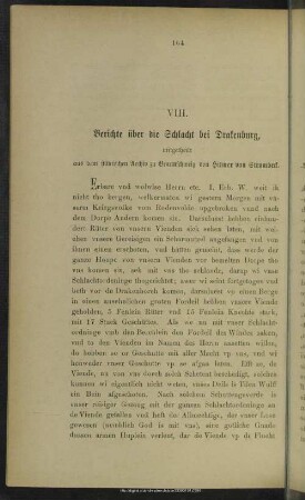 VIII. Berichte über die Schlacht bei Drakenburg : mitgetheilt aus dem städtischen Archiv zu Braunschweig