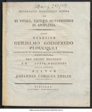 Dissertatio Inauguralis Medica De Vi Vitali, Ejusque Mutationibus In Apoplexia
