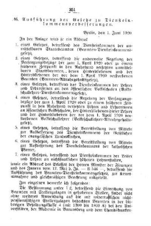 Ausführung der Gesetze zu Diensteinkommensverbesserungen : [A. Behörden und Beamte]