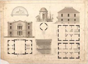 Voit, Johann Michael; Landhaus mit Pavillon - Grundrisse, Ansichten, Querschnitt, Detail