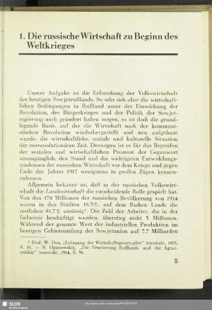 1. Die russische Wirtschaft zu Beginn des Weltkrieges