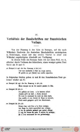 IV. Verhältnis der Handschriften zur französischen Vorlage