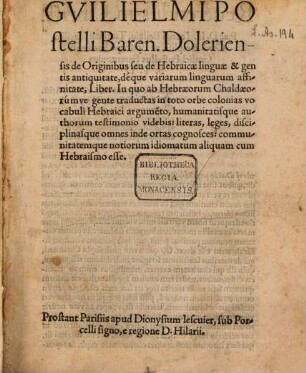 De Originibus seu de Hebraicae linguae antiquitate Liber