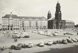 Dresden-Altstadt. Altmarkt, Ostseite mit Wohn- und Geschäftshäusern (Nr. 2-6) und Kreuzkirche
