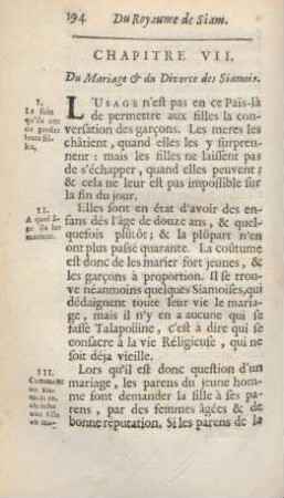 Chapitre VII. Du mariage & du divorce des Siamois