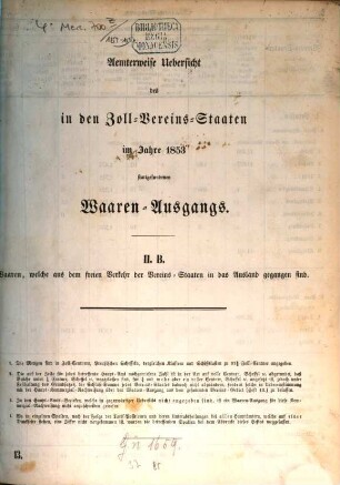Ämterweise Übersicht des in den Zollvereinsstaaten stattgefundenen Waarenausgangs. 1853