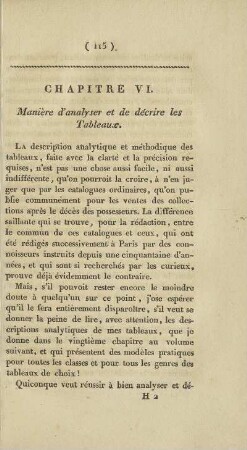 Chapitre VI. Manière d'analyser et de décrire les Tableaux.