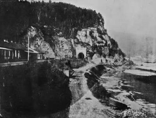 Bodenbach (Sächs.-Böhm. Eisenbahn, Bahnhof, Tunnel an der Schäferwand und Elbe)