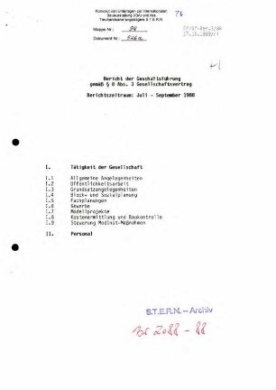 Bericht der Geschäftsführung: S.T.E.R.N., Juli 1988 - September 1990 (Quartalsberichte)