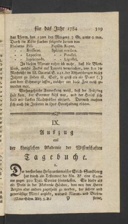 IX. Auszug aus der königlichen Akademie der Wissenschaften Tagebuche