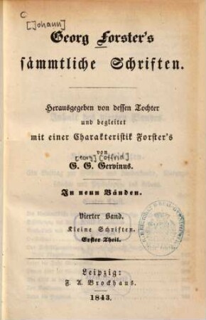 Georg Forster's sämmtliche Schriften : In neun Bänden. 4, Kleine Schriften ; 1