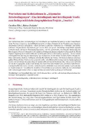 Wortschatz und Kollokationen in „Allgemeine Reisebedingungen“. Eine intralinguale und interlinguale Studie zum fachsprachlich-lexikographischen Projekt „Tourlex“.