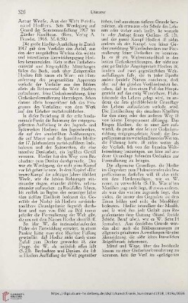 [Rezension zu: Artur Weese, Aus der Welt Ferdinand Hodlers. Sein Werdegang auf Grund der Sommerausstellung 1917 im Zürcher Kunsthaus]