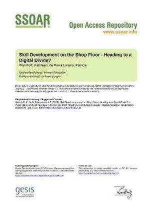 Skill Development on the Shop Floor - Heading to a Digital Divide?