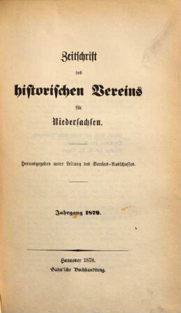 Zeitschrift des Historischen Vereins für Niedersachsen. 1878