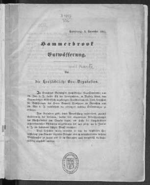 Hammerbrook Entwässerung. An die hochlöbliche Bau-Deputation.