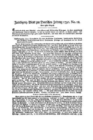 Intelligenz-Blatt zur Deutschen Zeitung 1790. No. 28
