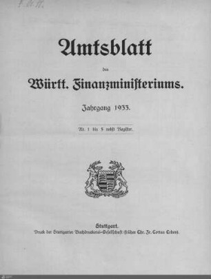 1.1933: Finanzministerium, Amtsblatt 1933