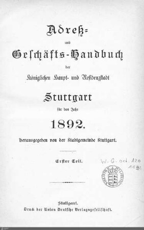 1892: Stuttgarter Adressbücher, 1892