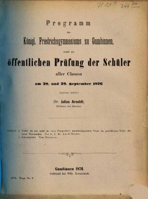 Programm des Königl. Friedrichsgymnasiums zu Gumbinnen : für das Schuljahr .., 1875/76
