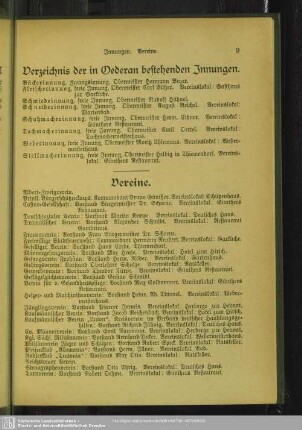 Verzeichnis der in Oederan bestehenden Innungen