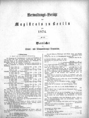 No. III. Bericht der Steuer- und Einquartierungs-Deputation