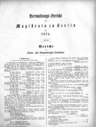 No. III. Bericht der Steuer- und Einquartierungs-Deputation